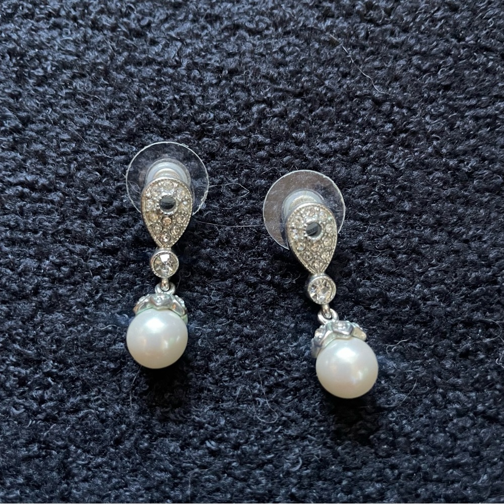 Gemstone and faux pearl drop earrings